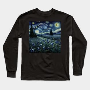 Enchanted Flower Garden Night: Gentian Starry Floral Long Sleeve T-Shirt